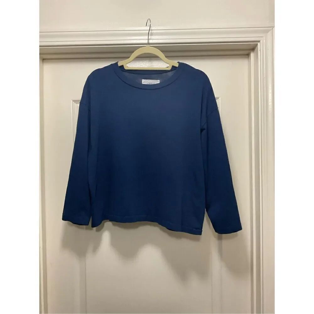 THE GREAT Navy Boxed Cropped T-Shirt, 3/4 Length Sleeve Size 1 (S)